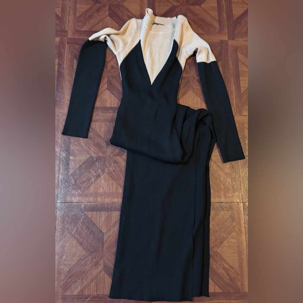 Black and Cream Women's  Sweater Dress